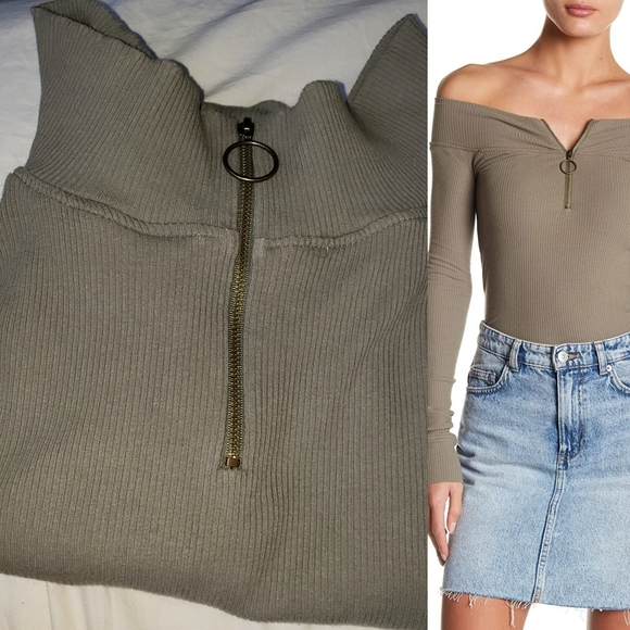 Free People Tops - Free People Zip To It Off Shoulder Top Sage Zipper